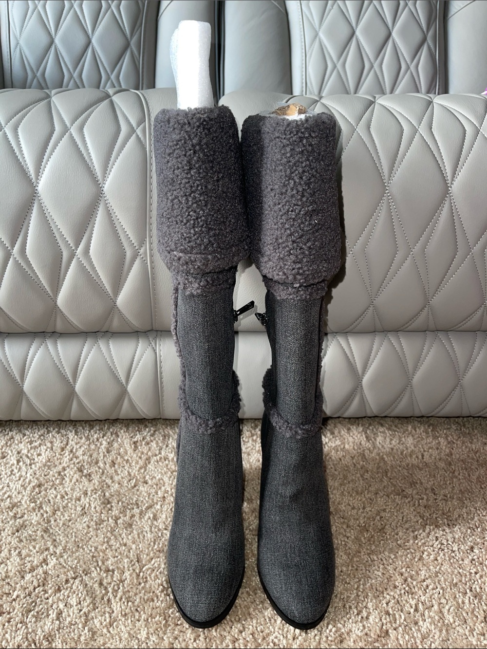 Jessica Simpson Gray Shearling-Trim Knee Boots - Picture 13 of 15